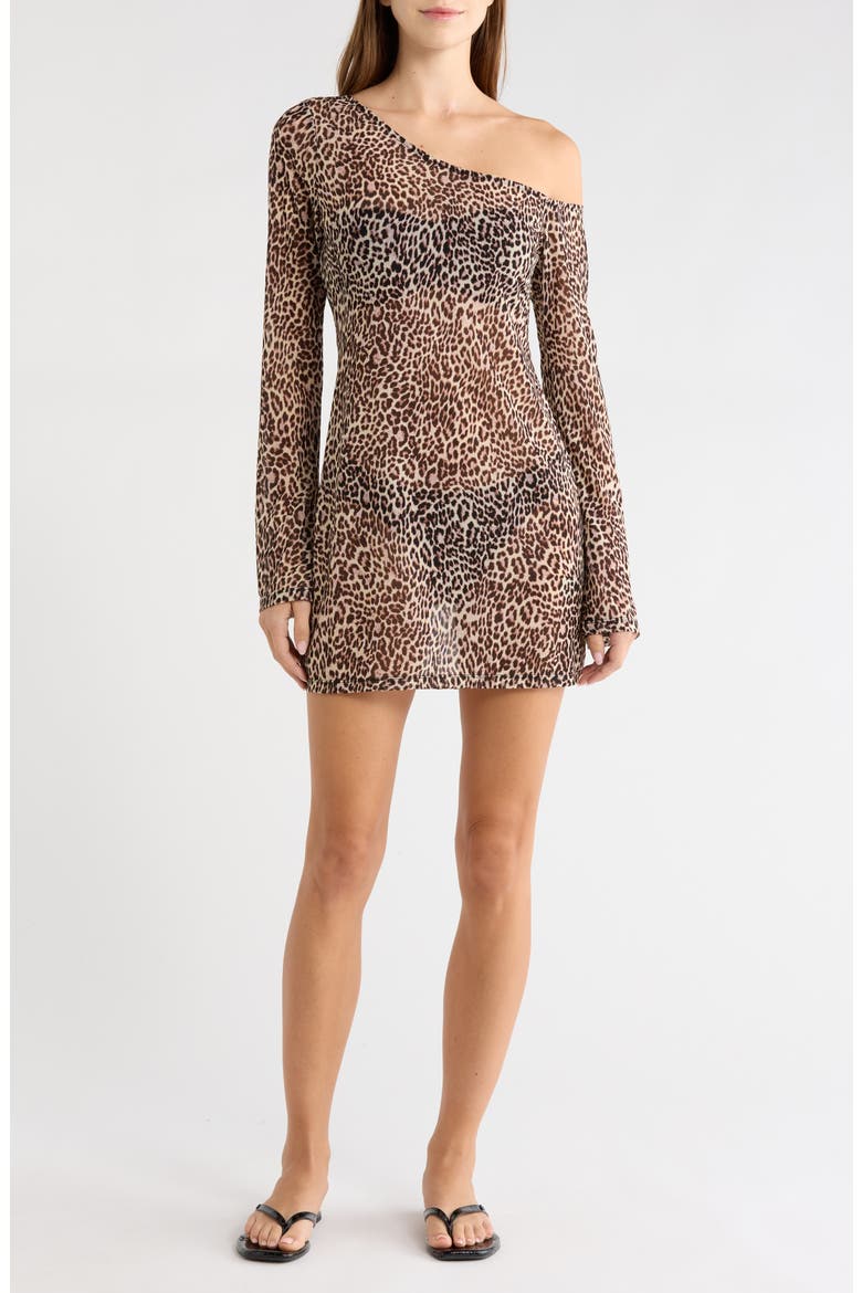 Lucky Leopard Off the Shoulder Mesh Swim Cover-Up, Main, color, LUCKY LEOPARD001