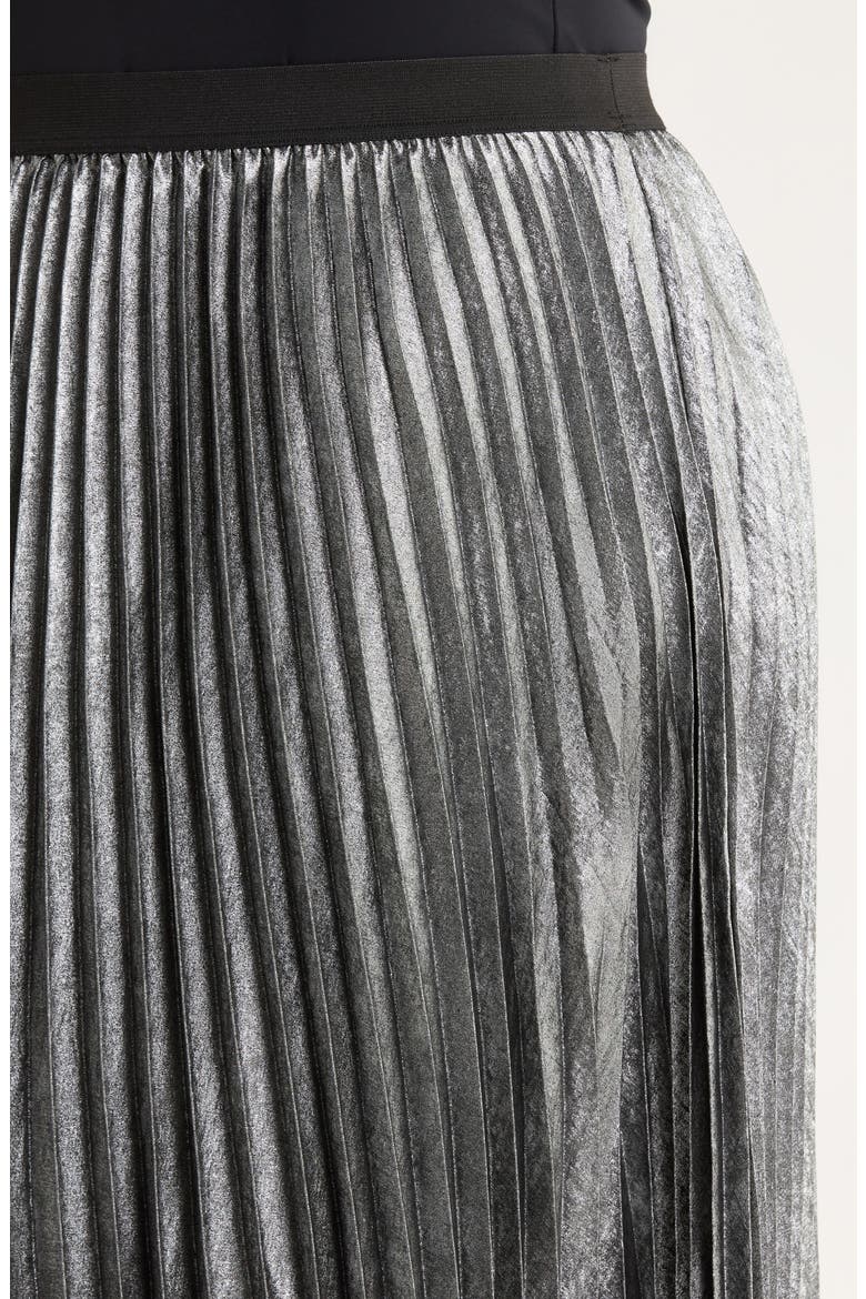 Pleated Metallic Midi Skirt, Alternate, color, SILVER