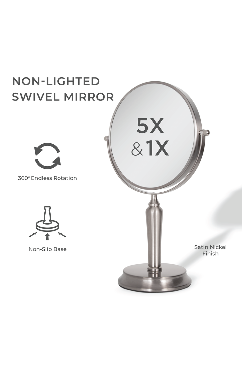 Zadro Anaheim Makeup Mirror with 5X/1X Magnification, Alternate, color, Satin Nickel