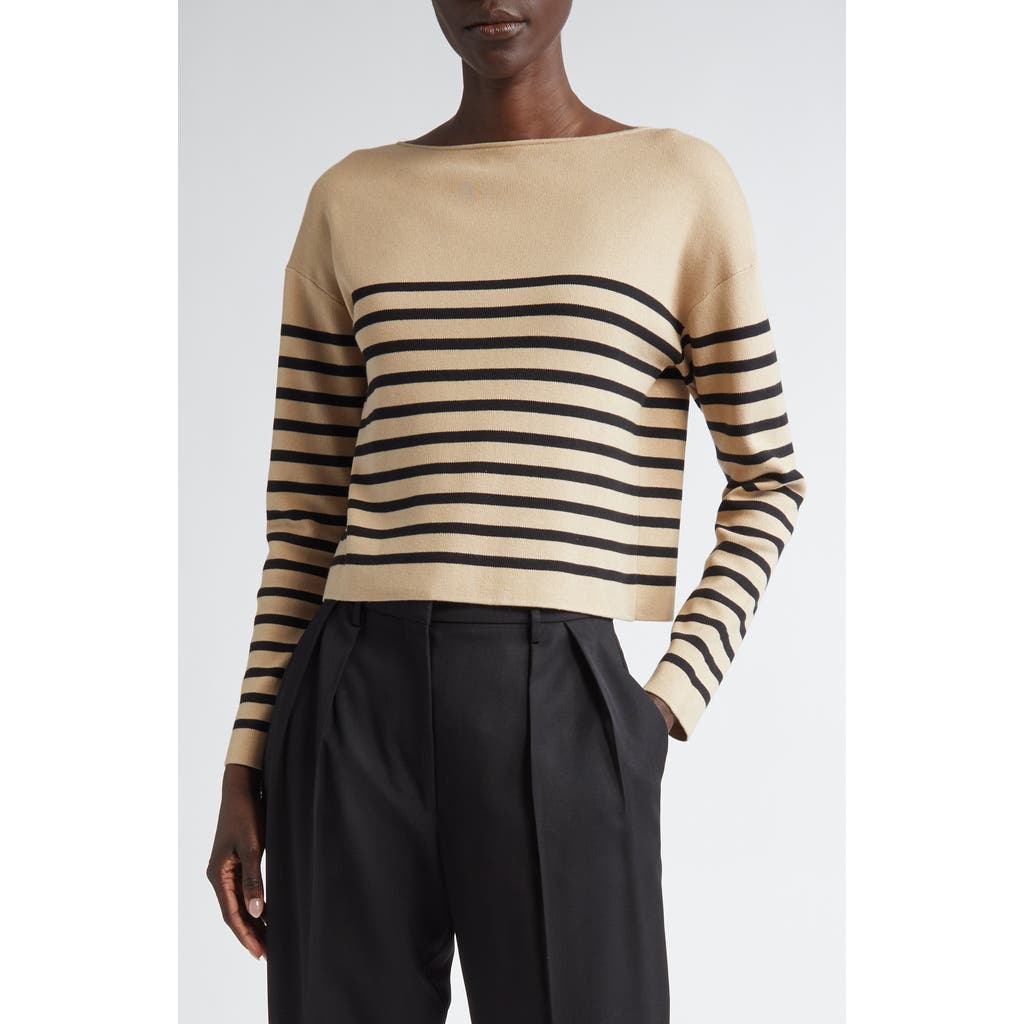 Altuzarra Ronnie Stripe Boatneck Silk & Cotton Sweater In Brown
