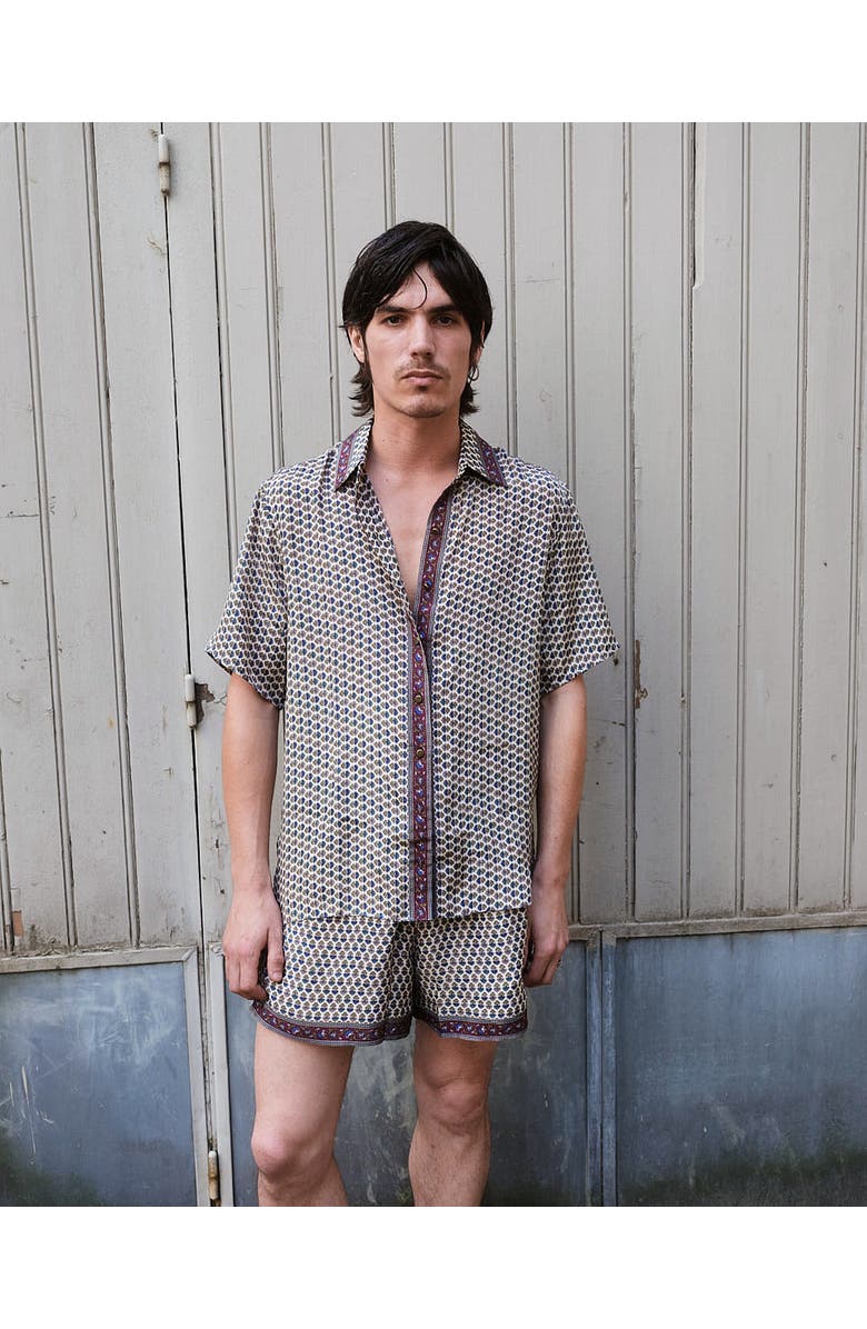 Monzlapur Embossed Botanical Crepe Shorts, Alternate, color, Forest Plum