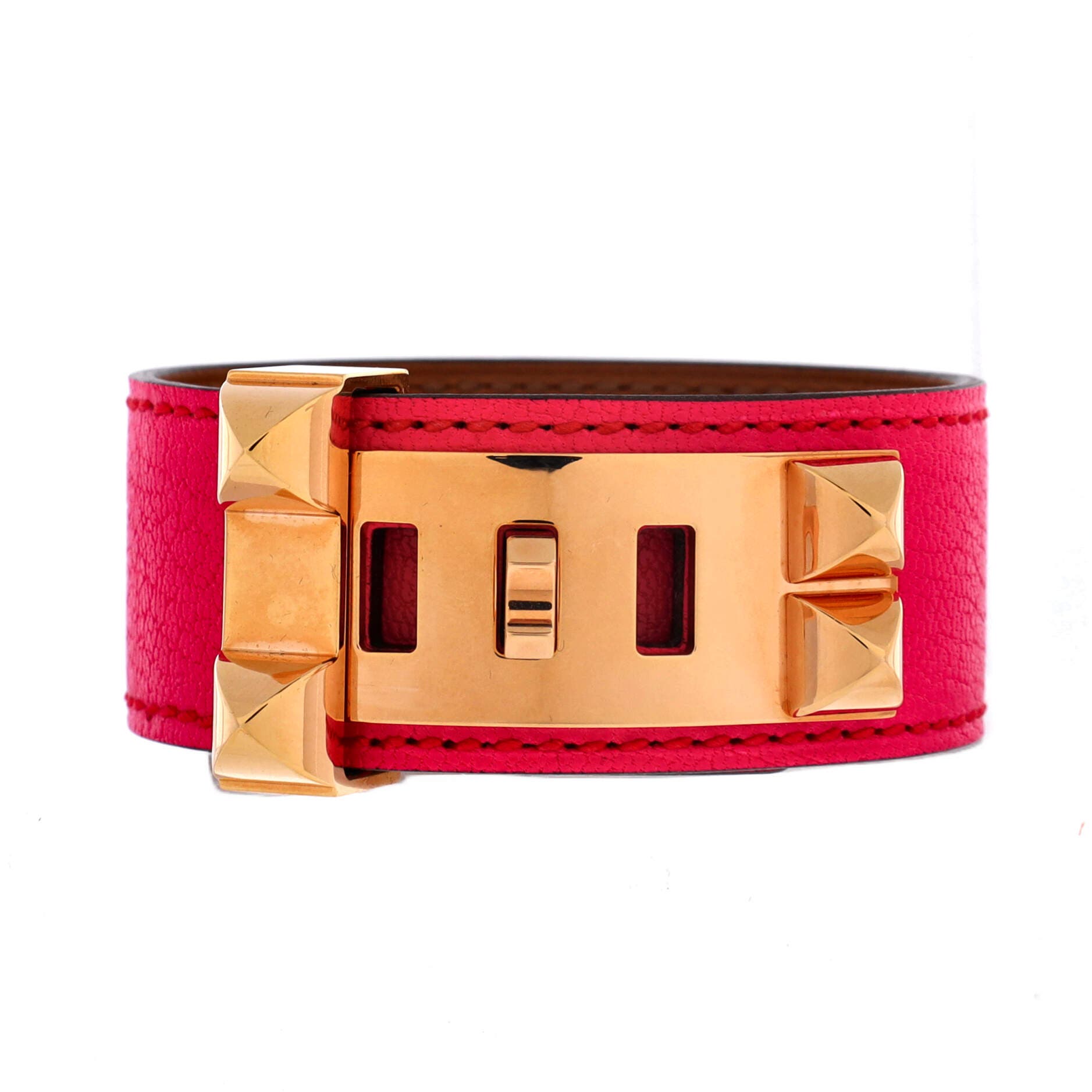 Pre-Owned Hermes Collier de Chien 24 Bracelet Leather, Main, color, Pink