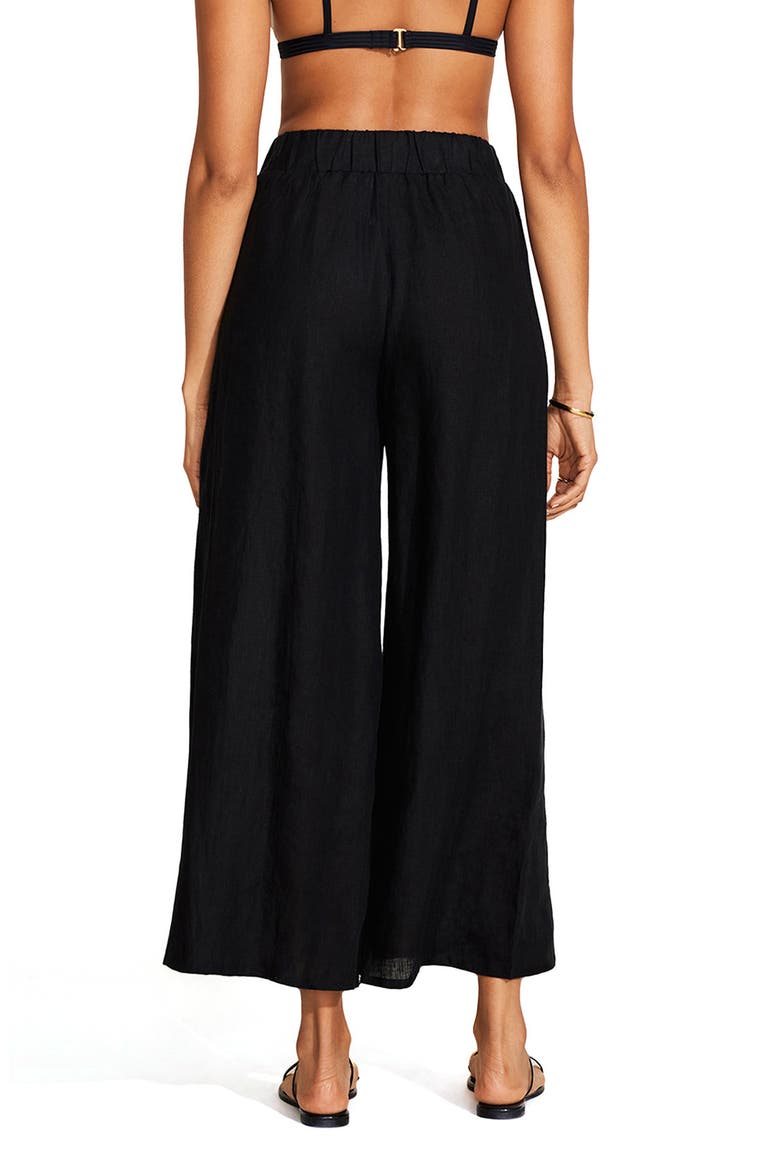 Tallows Wide Leg Linen Cover-Up Pants, Alternate, color, BLACK