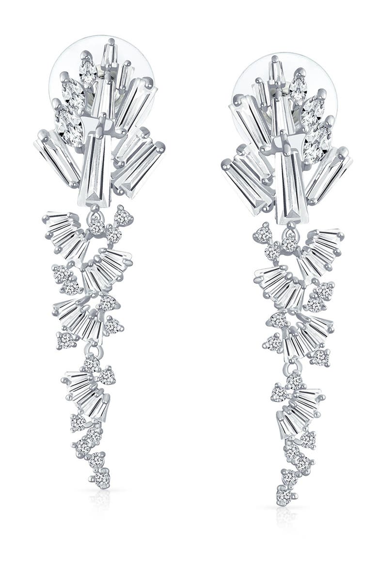 CZ Baguette Waterfall Earrings, Main, color, CLEAR