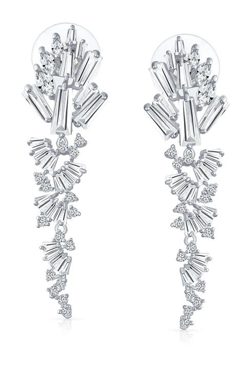 CZ Baguette Waterfall Earrings