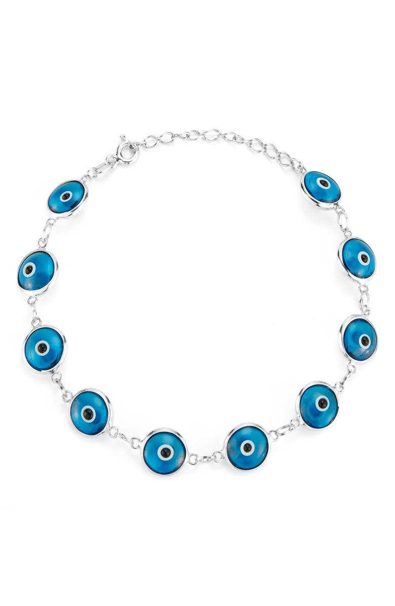 SPHERA MILANO Sterling Silver Evil Eye Bracelet, Main, color, Silver