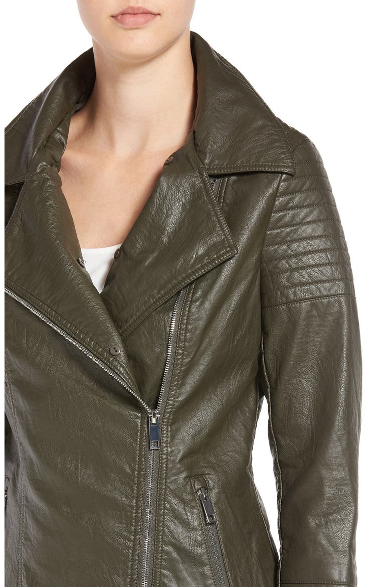 Faux Leather Jacket with Faux Fur Collar, Alternate, color, OLIVE