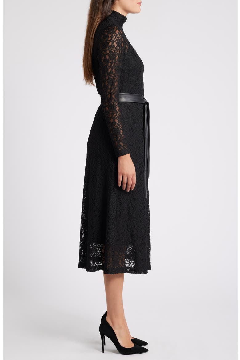 Long Sleeve Lace Midi Dress, Alternate, color, ANNE BLACK