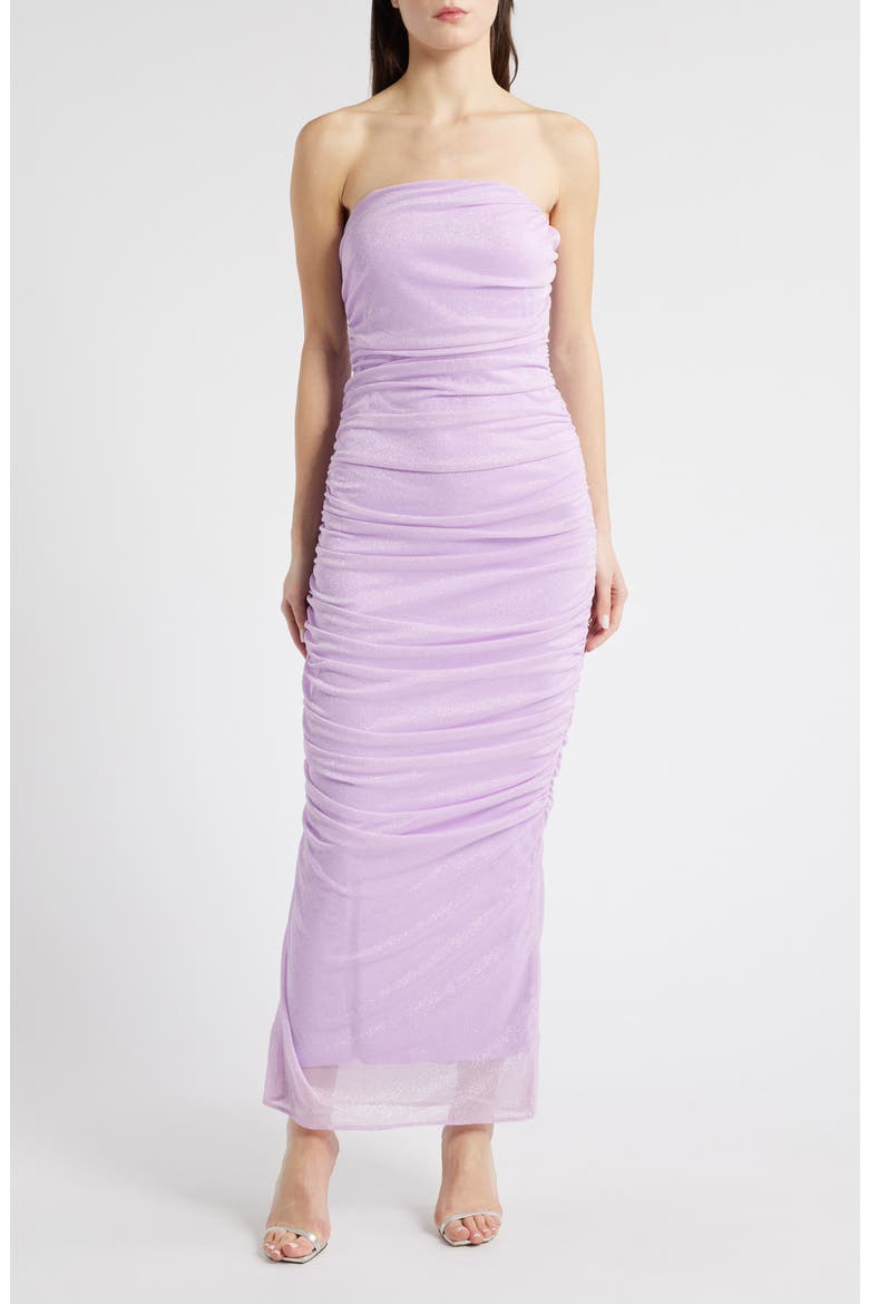 Glitter Strapless Ruched Dress, Main, color, LILAC