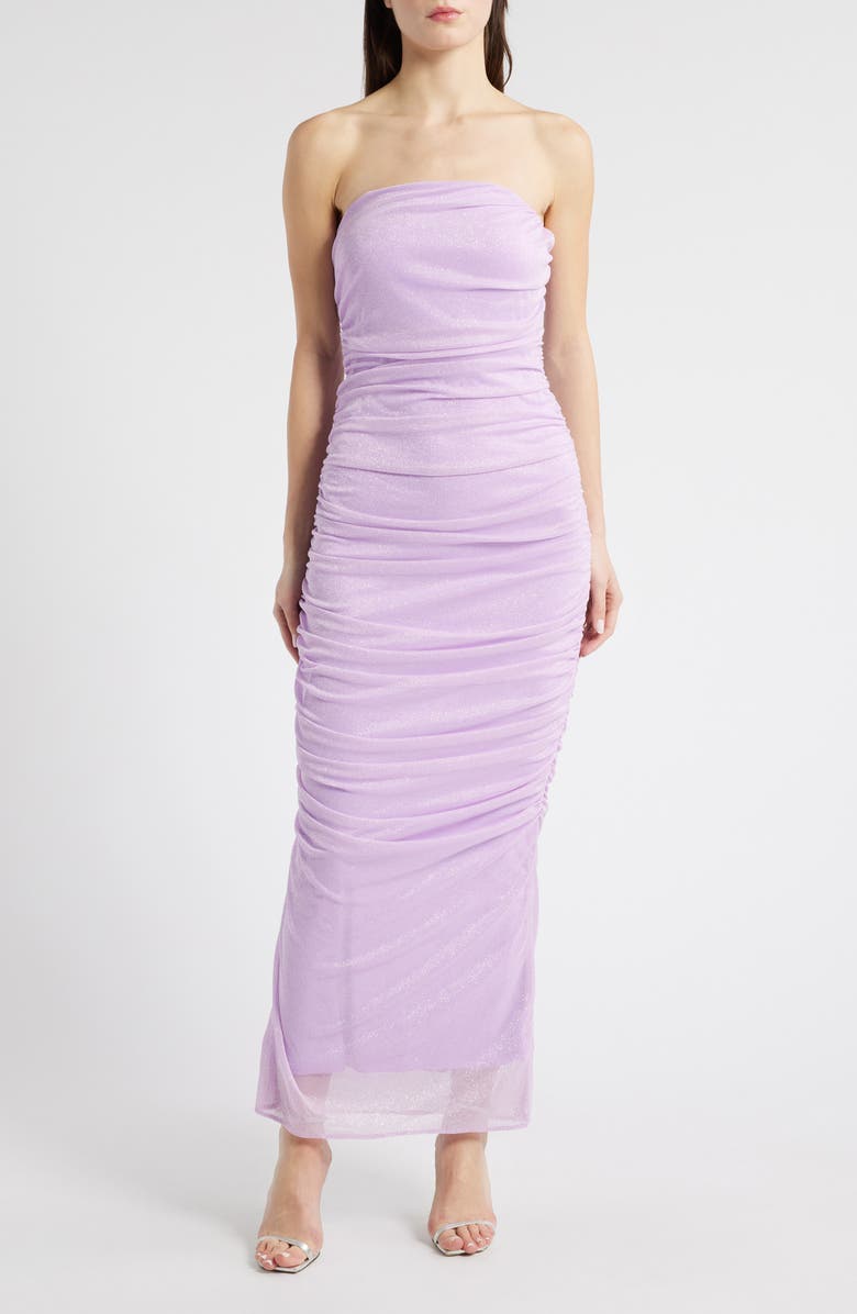Jump Apparel Glitter Strapless Ruched Dress, Main, color, Lilac