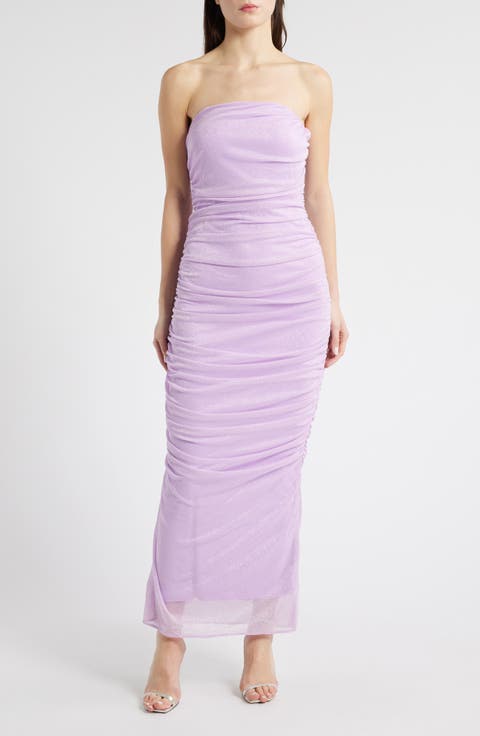 Glitter Strapless Ruched Dress