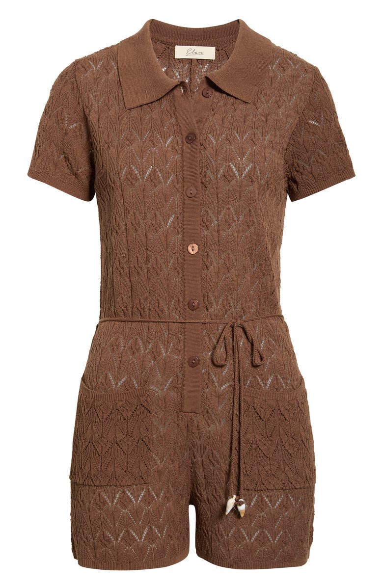 Elan Pointelle Cover-Up Sweater Romper, Alternate, color, Brown