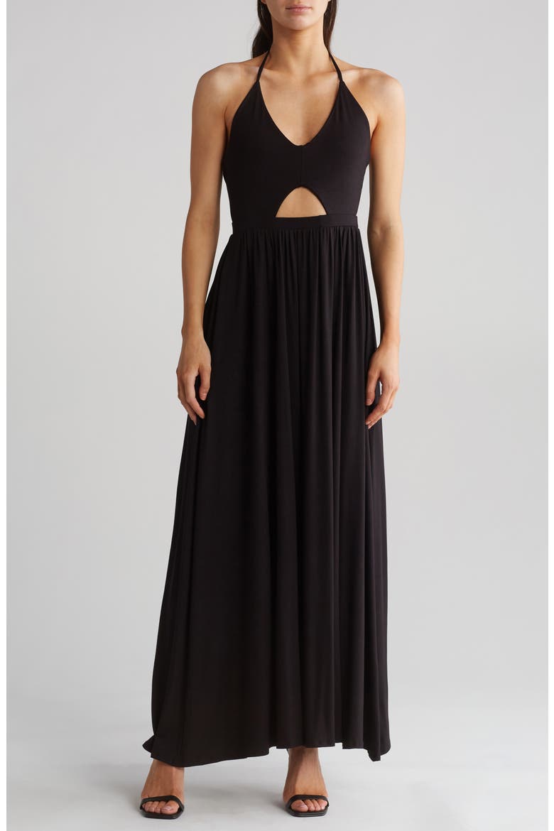 Halter Neck Keyhole Maxi Dress, Main, color, BLACK