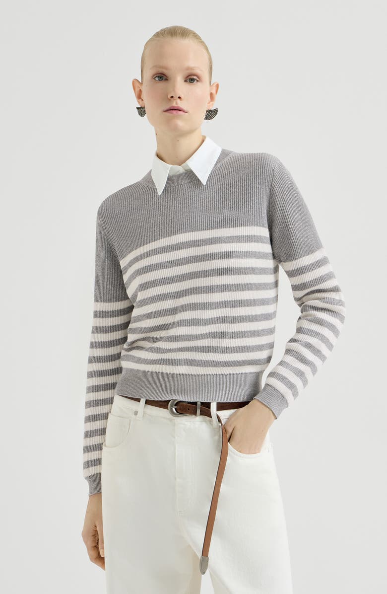 Brunello Cucinelli Cotton Sparkling yarn sweater, Main, color, Silver