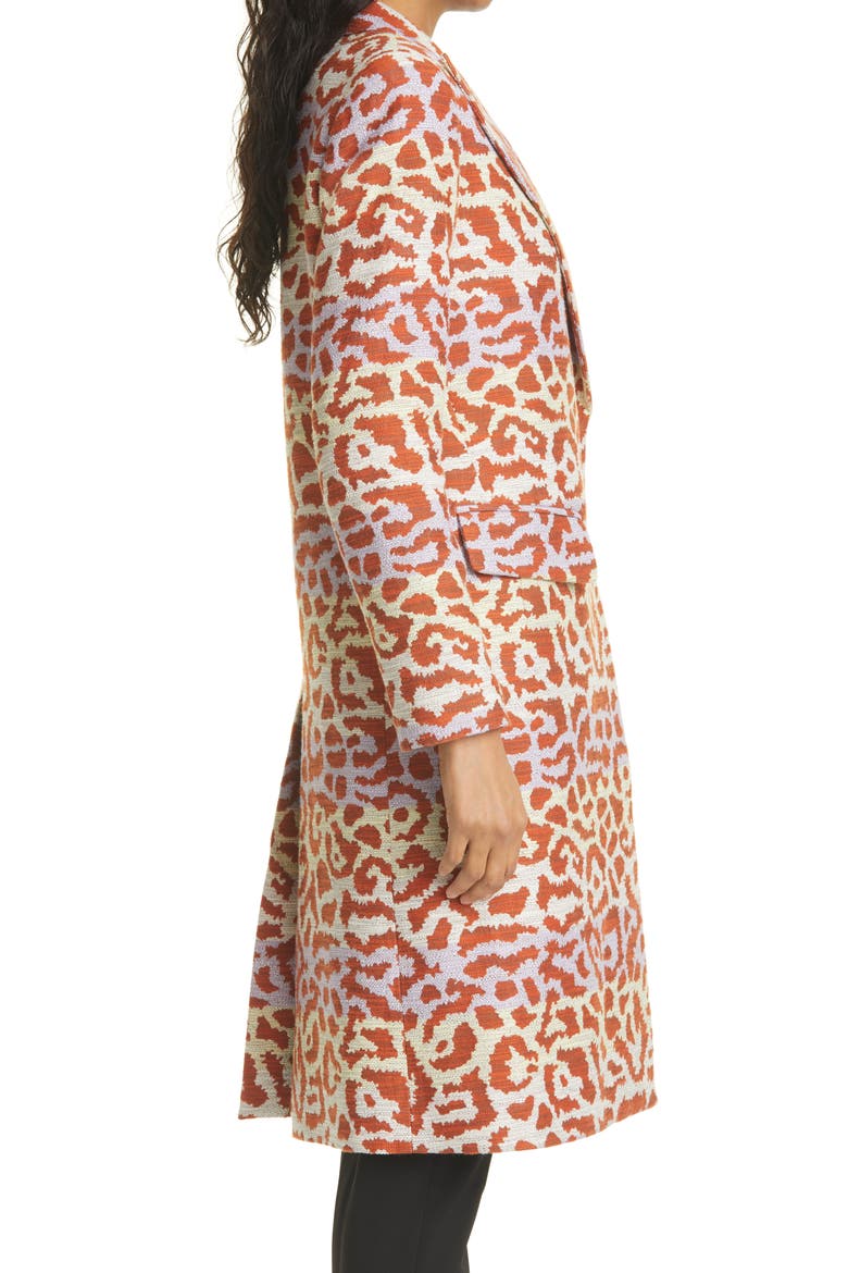 Metallic Animal Jacquard Cotton Blend Coat, Alternate, color, LAVENDER/ RUST LEOPARD