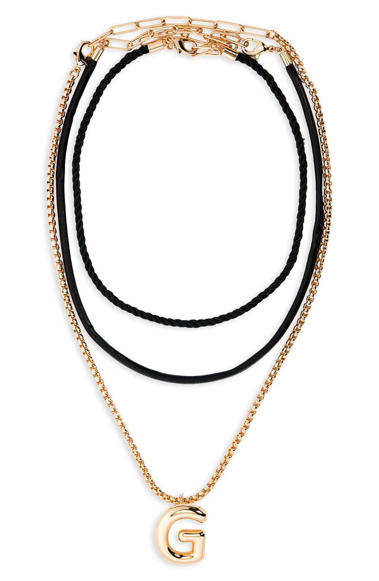 Open Edit Set of 3 Interchangeable Initial Pendant Necklaces, Main, color, G- Black- Gold