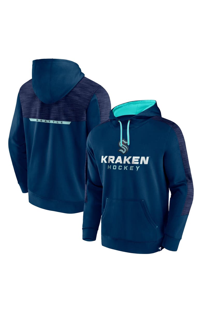 FANATICS Men's Fanatics Branded Deep Sea Blue Seattle Kraken Make the Play Pullover Hoodie, Main, color, 