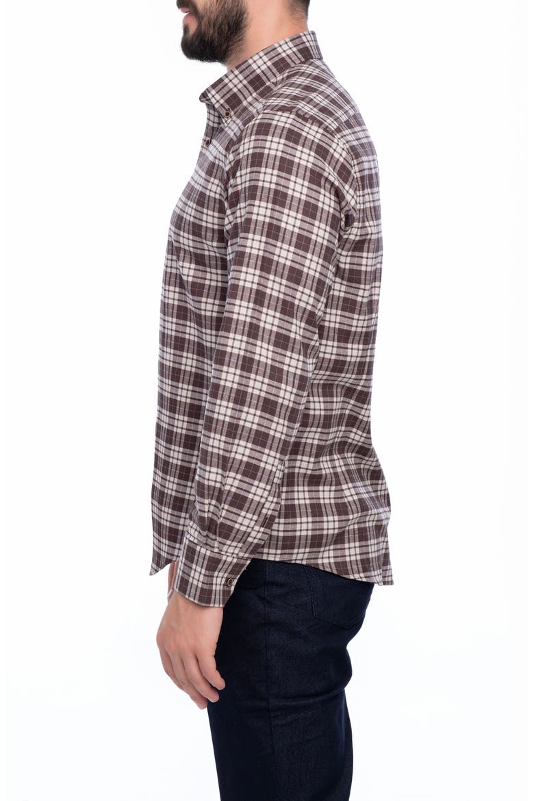 Plaid Cotton Slim Fit Button Down Shirt, Alternate, color, DARK BROWN