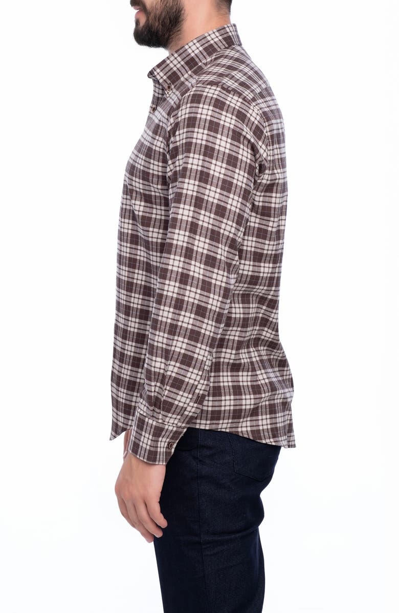 VELLAPAIS Plaid Cotton Slim Fit Button Down Shirt, Alternate, color, Dark Brown