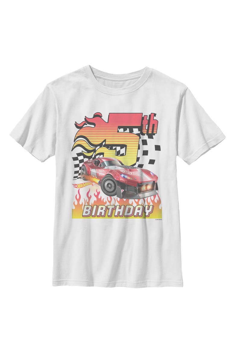 Boy's Hot Wheels GT Scorcher 5th Birthday  Graphic T-Shirt, Main, color, White
