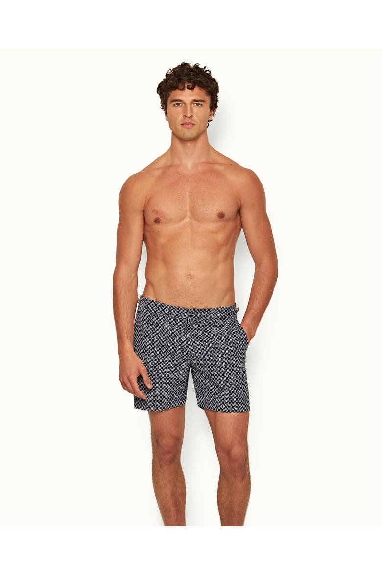 Bulldog Jacquard Mid-Length Swim Shorts, Alternate, color, NIGHT IRIS/CLOUD