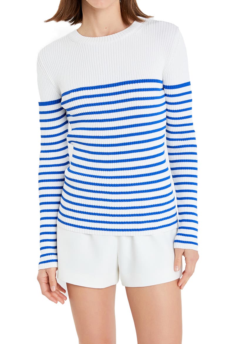 Stripe Rib Sweater, Alternate, color, WHITE/ BLUE