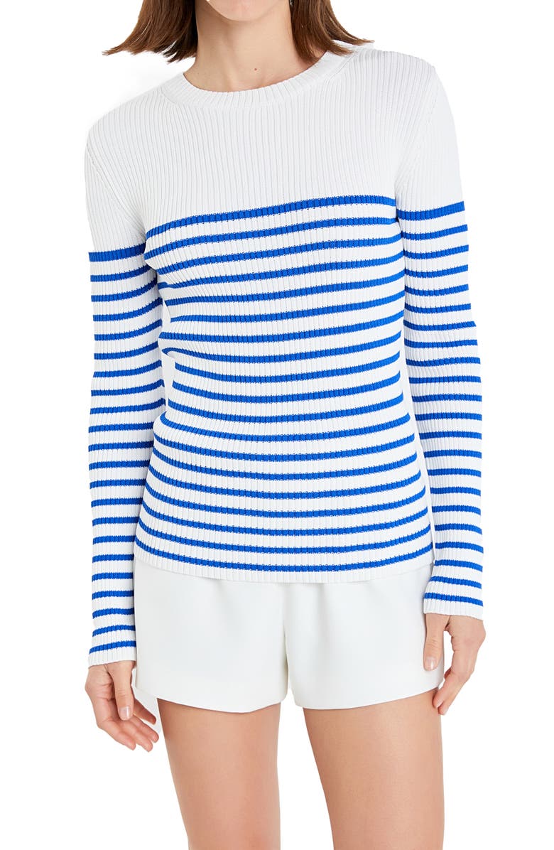 English Factory Stripe Rib Sweater, Alternate, color, White/ Blue