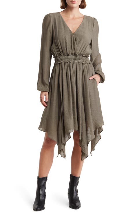 Long Sleeve Handkerchief Hem Dress