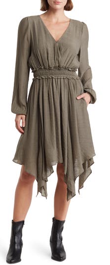 Long Sleeve Handkerchief Hem Dress