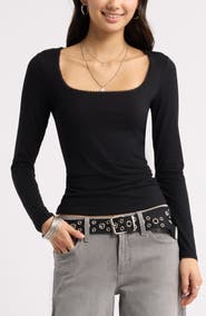 BP. Lace Trim Square Neck Long Sleeve Top