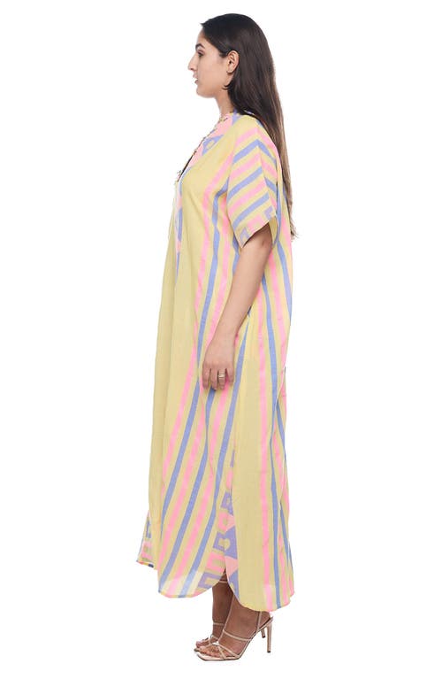 Ranee's Ranees V-neck Cotton Caftan In Yellow