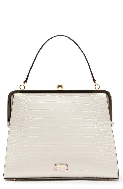 Jackie Croc Embossed Leather Frame Bag