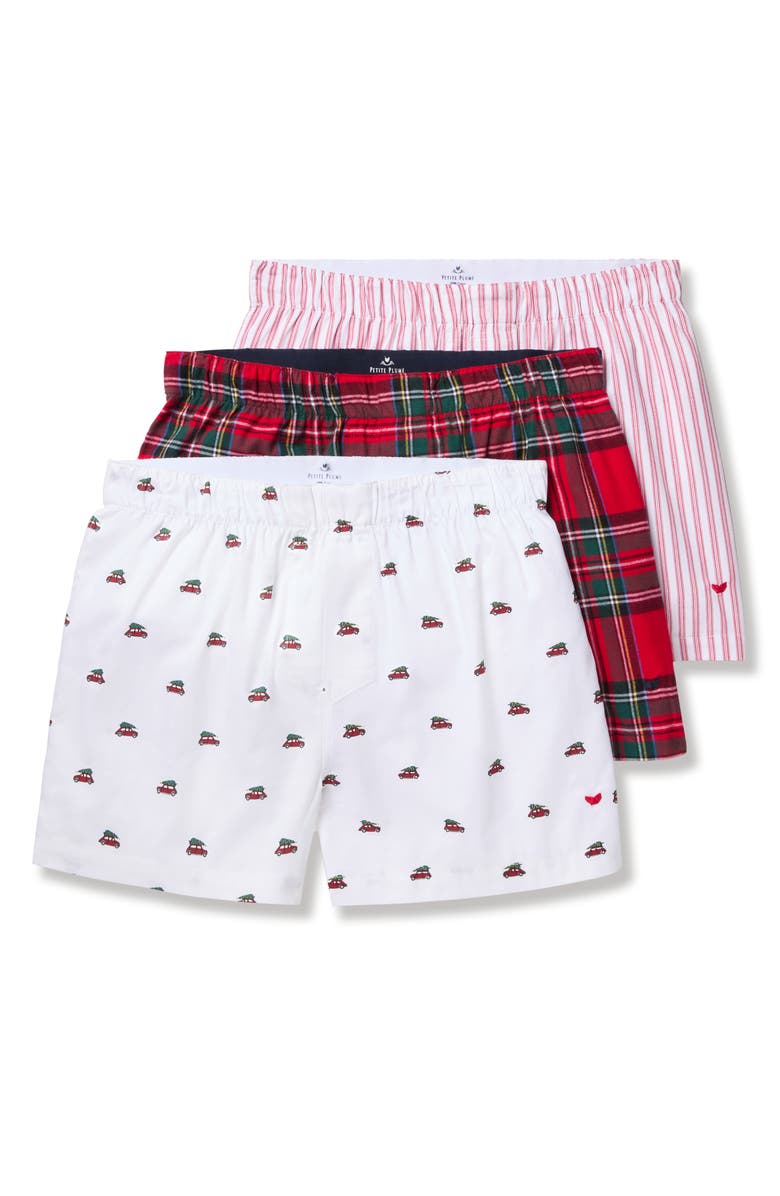 Petite Plume Holiday Assorted 3-Pack Cotton Twill Boxers, Alternate, color, Red
