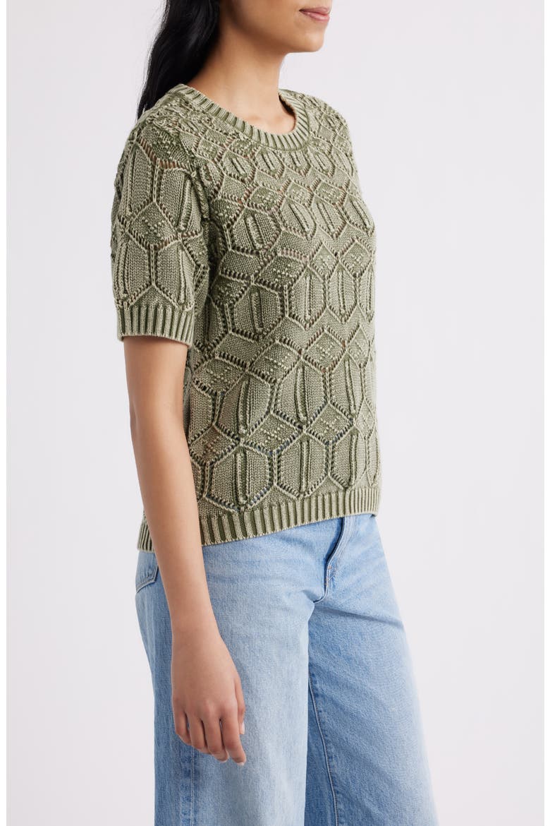 Open Stitch Short Sleeve Sweater, Alternate, color, PINE