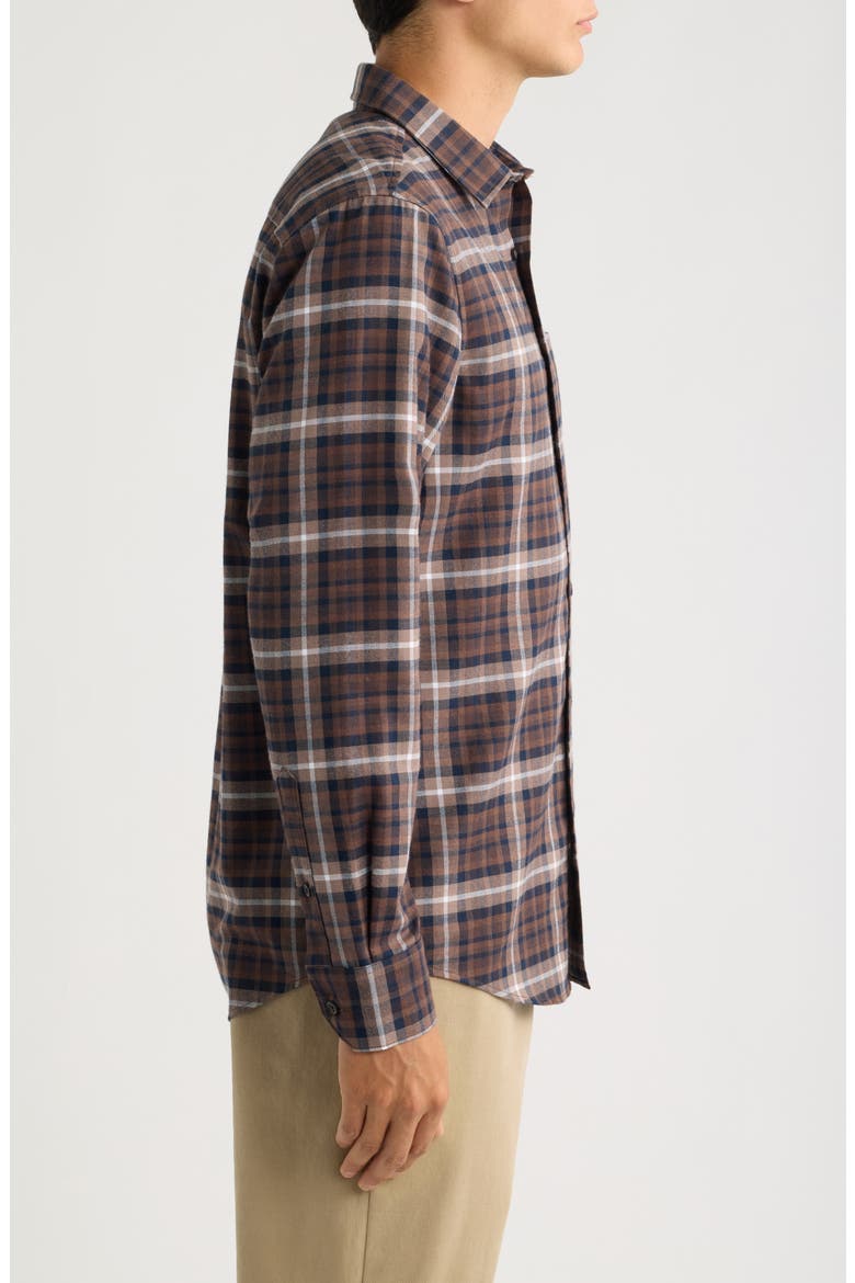 Plaid Cotton & Cashmere Button-Up Shirt, Alternate, color, BROWN ASPEN PLAID