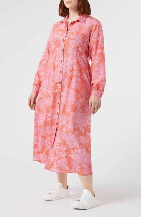 Zona Floral Print Long Sleeve Shirtdress (Plus)