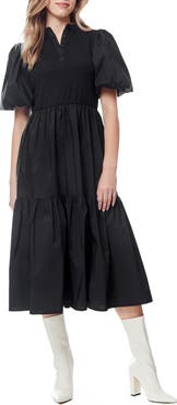 BY DESIGN Aries Puff Sleeve Mixed Media Midi Dress