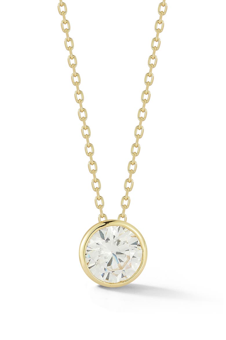 14K Gold Plate Round Solitaire Pendant Necklace, Main, color, GOLD