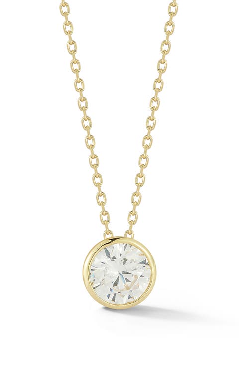 14K Gold Plate Round Solitaire Pendant Necklace