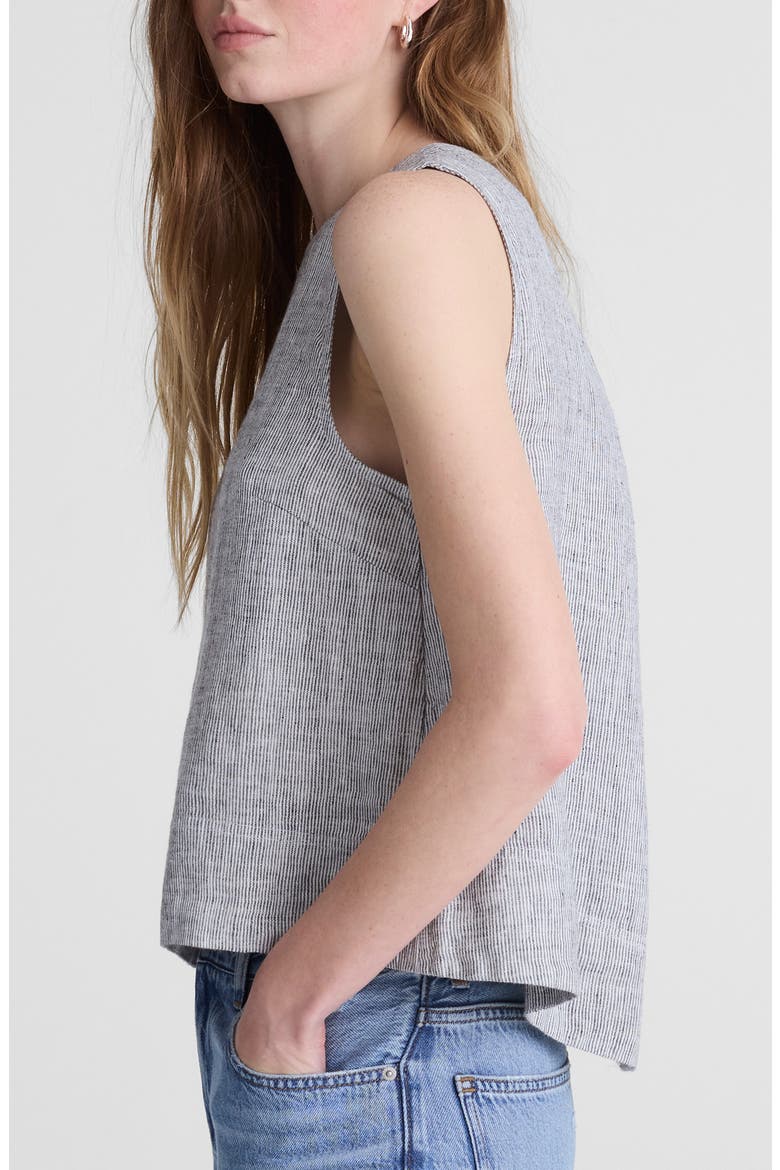 Pleated Linen Shell Top, Alternate, color, BLACK WHITE MINI STRIPE
