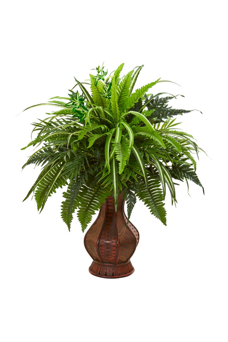 26-in Mixed Greens and Fern Artificial Plant in Decorative Planter, Main, color, Green
