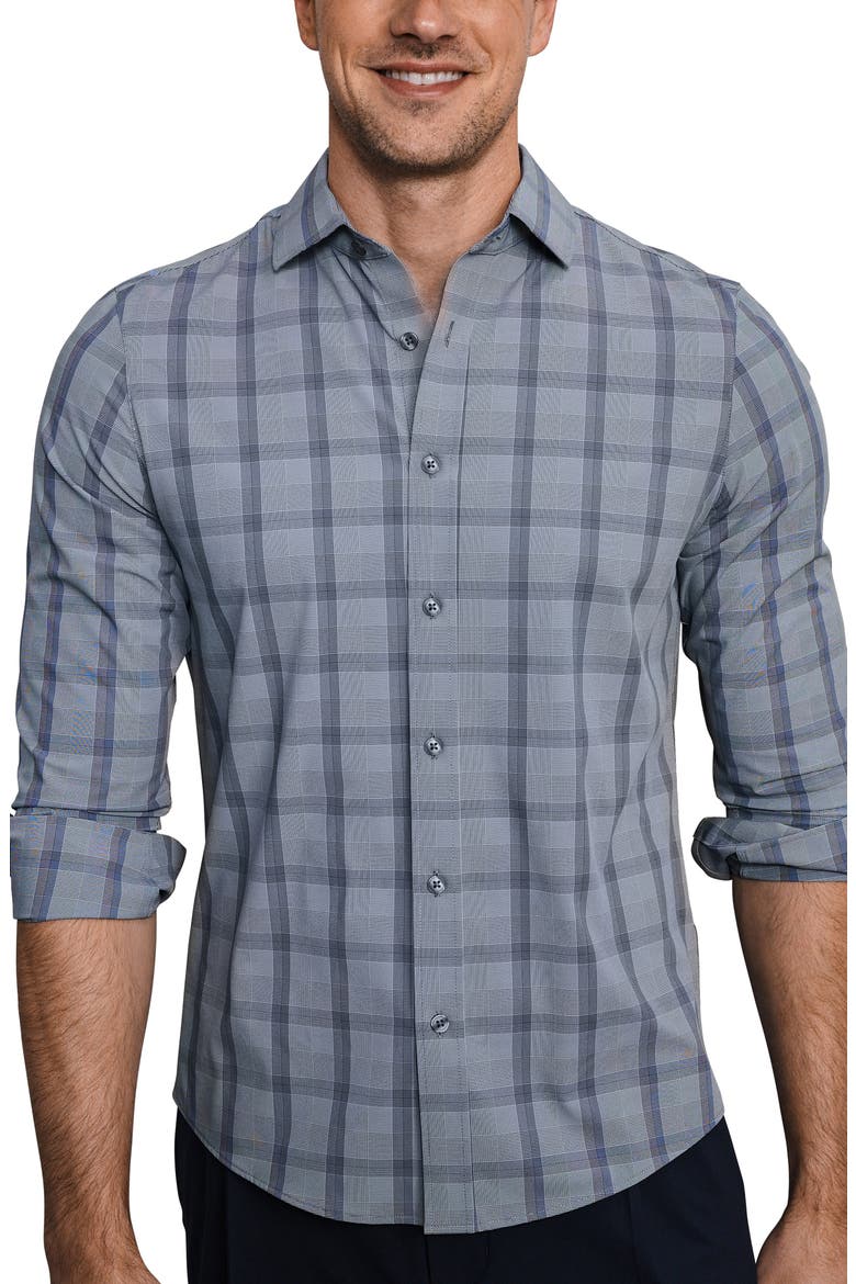 State of Mind Slim Fit Long Sleeve Performance Shirt, Main, color, VINTAGE INDIGO HERRINGBONE