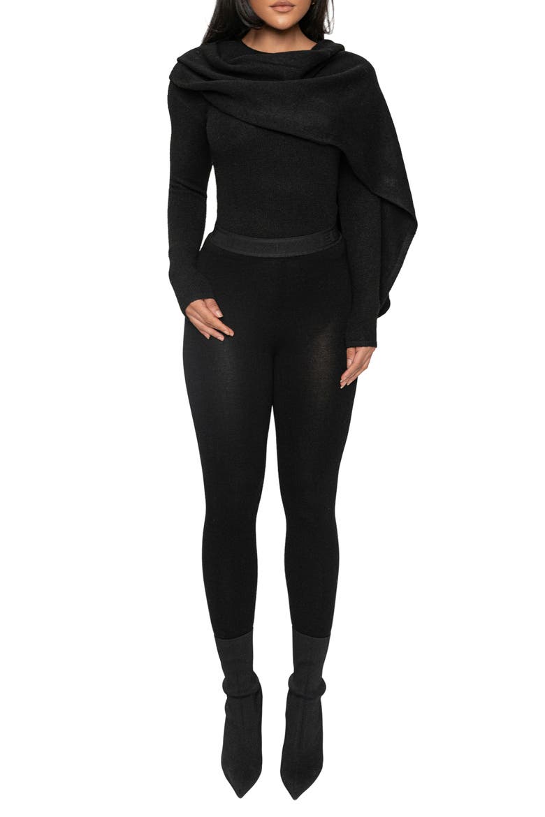 Rib Scarf Sweater, Alternate, color, BLACK