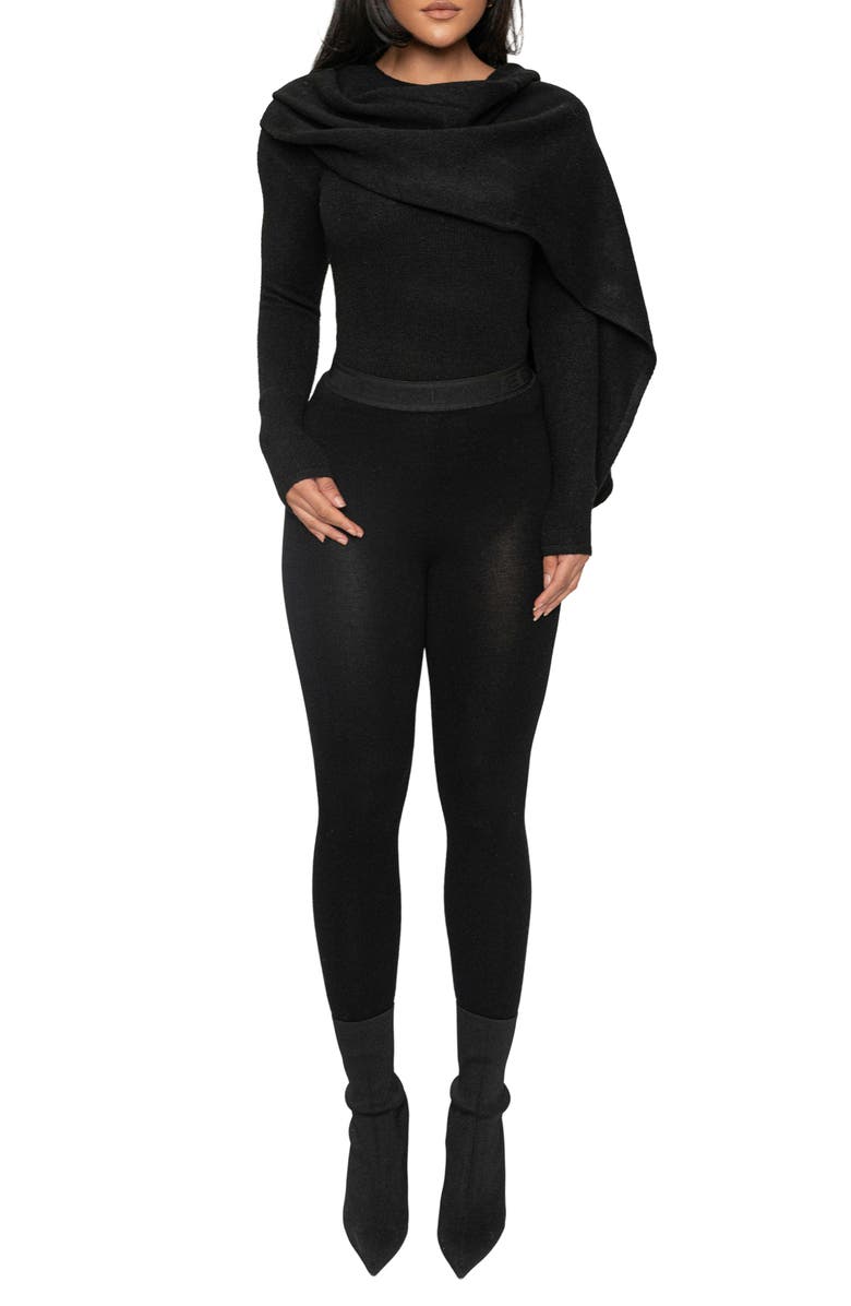 JLUXLABEL Rib Scarf Sweater, Alternate, color, Black