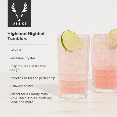 Viski Highland Crystal Highball Tumblers Set Of 4 In Clear