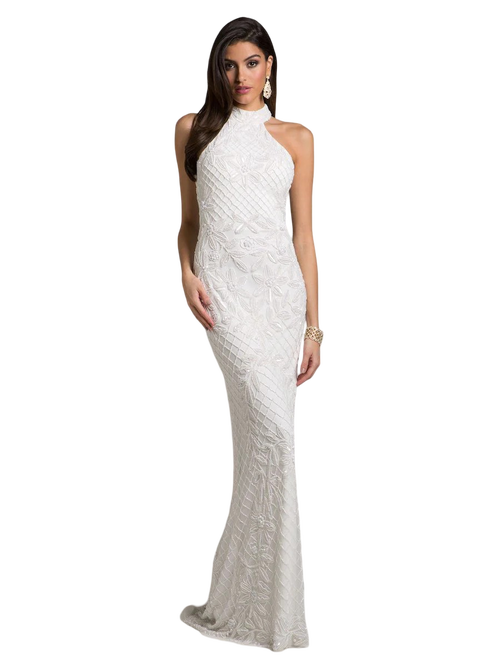 Lara New York Lattice-beaded Halter Neck Sheath Wedding Gown In White
