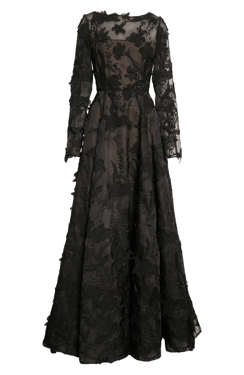 Jason Wu Collection Floral Embroidery Long Sleeve Silk Organza A-Line Gown, Alternate, color, 