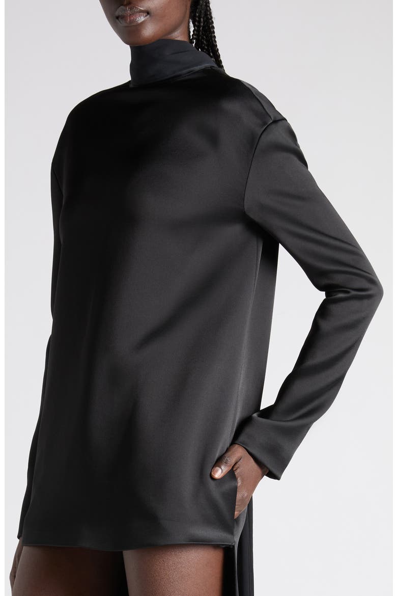 Long Sleeve Satin Cocktail Dress with Train, Alternate, color, BLACK
