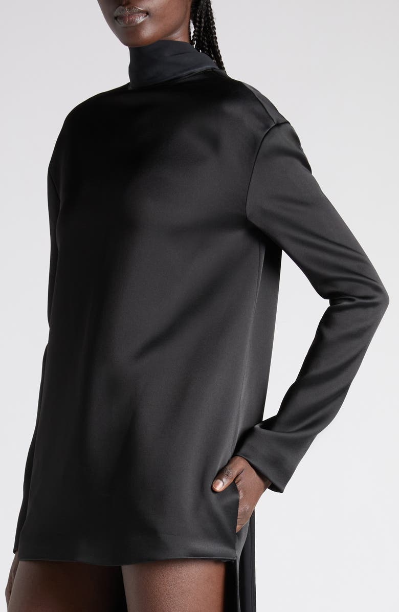 TOM FORD Long Sleeve Satin Cocktail Dress with Train, Alternate, color, Black