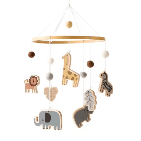 Baby Nursery Wooden Hanging Toy Crib Mobile, Rattan Shapes